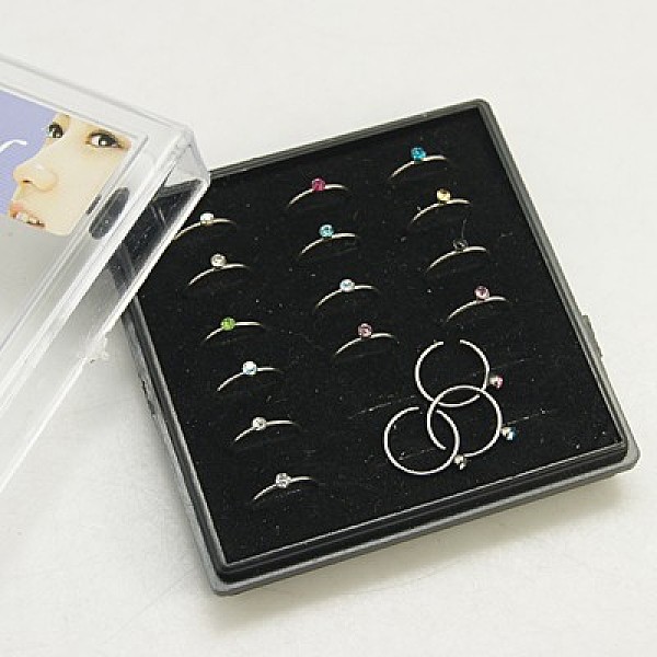 

PandaHall Stainless Steel Hoop Nose Rings, with Grade A Rhinestones, Stainless Steel Color, Mixed Color, 9mm, Inner Diameter: 7.8mm, Pin: 22..., Multicolor
