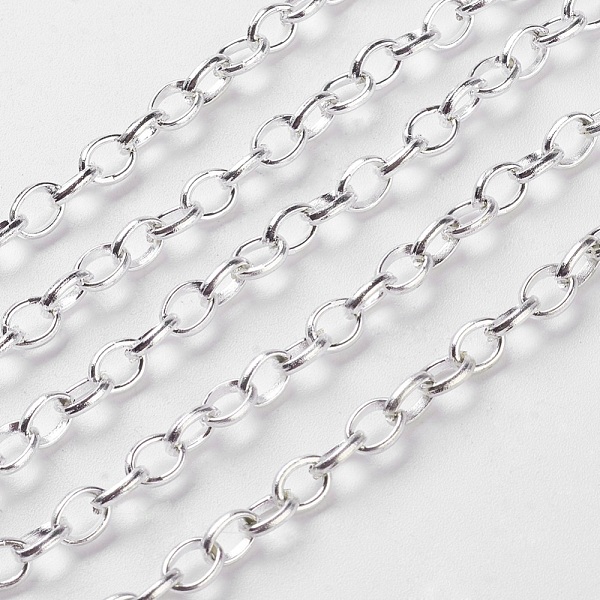 

PandaHall Iron Rolo Chains, Belcher Chains, Unwelded, with Spool, Silver Color Plated, 5x4x1mm, 100m/roll Iron