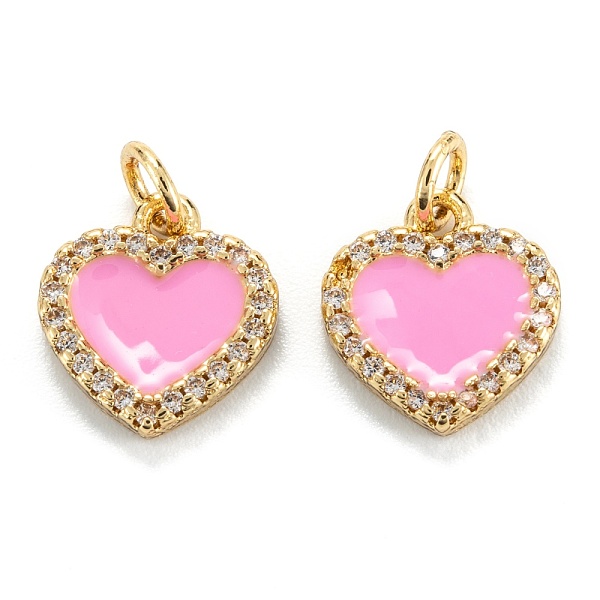 

PandaHall Brass Micro Pave Clear Cubic Zirconia Pendants, with Enamel, Real 18K Gold Plated, Long-Lasting Plated, Heart, Pink, 12x11x2mm...