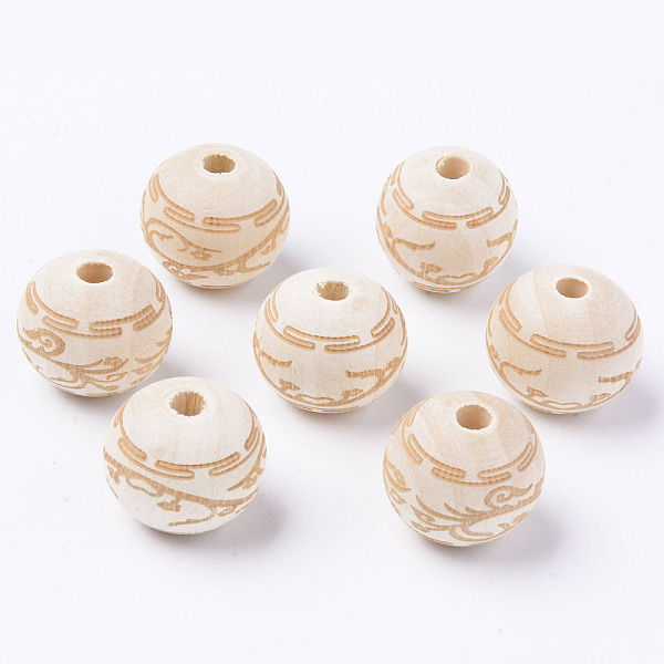 

PandaHall Unfinished Natural Wood European Beads, Large Hole Beads, for DIY Painting Craft, Laser Engraved Pattern, Round with Flower...