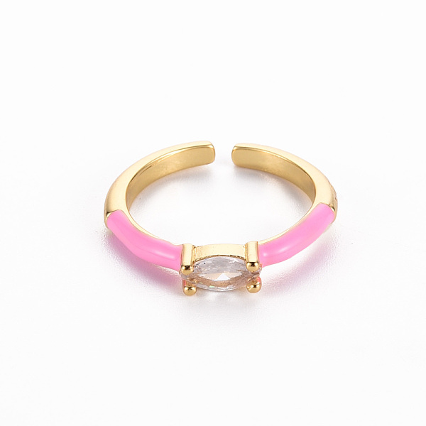 

PandaHall Brass Enamel Cuff Rings, Open Rings, Solitaire Rings, with Clear Cubic Zirconia, Nickel Free, Horse Eye, Golden, Pearl Pink, US...