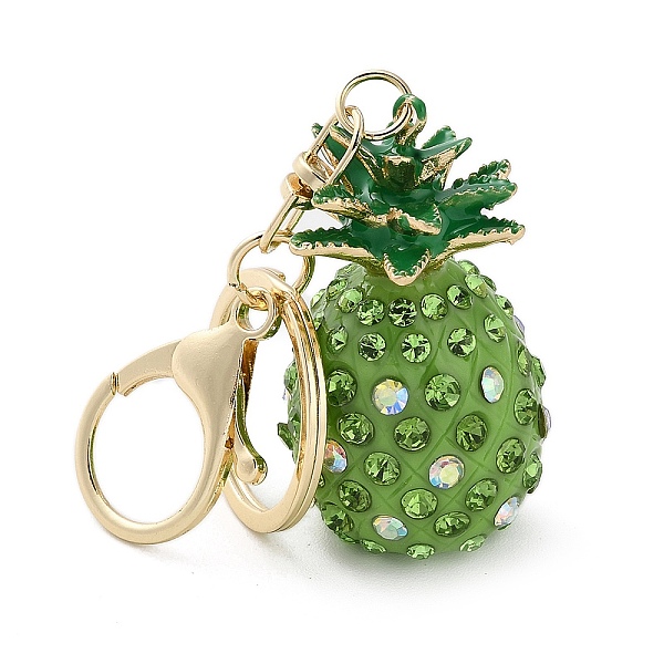 

PandaHall Pineapple Plastic with Rhinestone Pendant Keychain, with Alloy Findings, Light Gold, Dark Sea Green, 11.3cm Plastic Pineapple