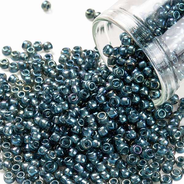 PandaHall TOHO Round Seed Beads, Japanese Seed Beads, (1852) Denim Blue Lined Crystal Rainbow, 8/0, 3mm, Hole: 1mm, about 1110pcs/50g Glass...
