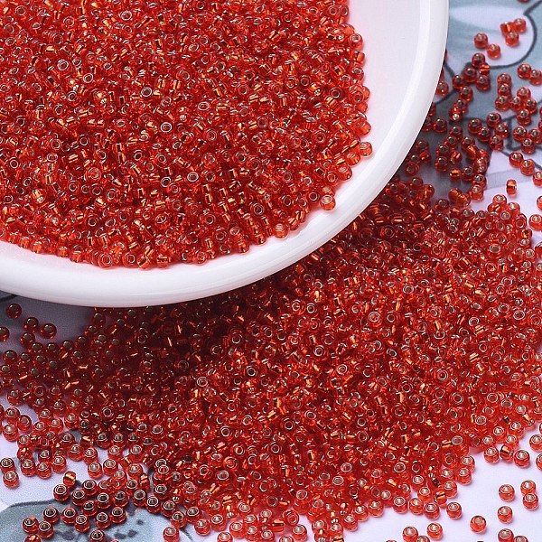 

PandaHall MIYUKI Round Rocailles Beads, Japanese Seed Beads, 11/0, (RR10) Silver Lined Flame Red, 2x1.3mm, Hole: 0.8mm, about 1111pcs/10g...