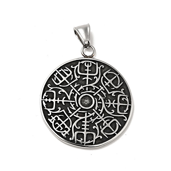 

PandaHall 304 Stainless Steel Manual Polishing Pendants, Flat Round with Vegvisir Charms, Antique Silver, 43x37x2.5mm, Hole: 4x8mm 304...