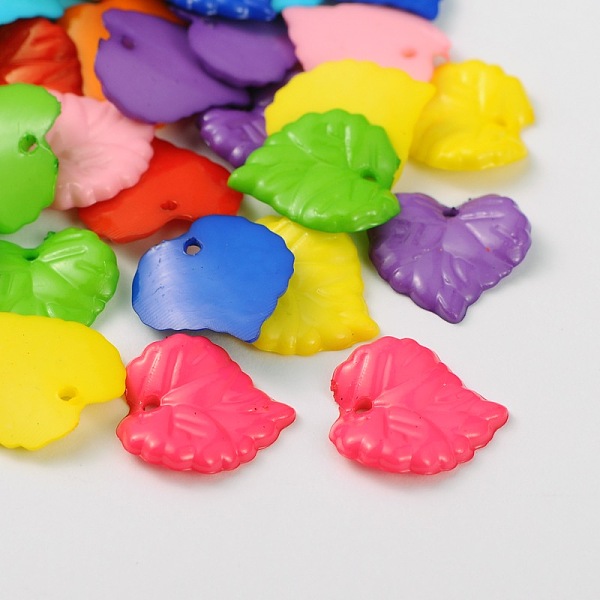 

PandaHall Mixed Color Acrylic Leaf Pendants for Chunky Necklace Jewelry, Size: about 16mm in diameter, 2mm thick, hole: 1mm Acrylic Leaf