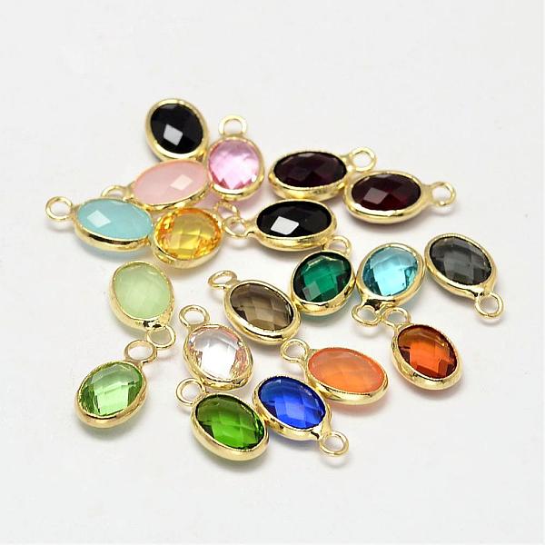 

PandaHall Oval Faceted Golden Tone Brass Glass Charms, Mixed Color, 12x7x3.5mm, Hole: 1mm Brass+Glass Oval Multicolor