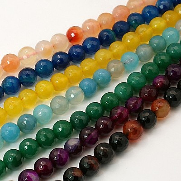 

PandaHall Natural Agate Beads Strands, Dyed, Faceted, Round, Mixed Color, 6mm, Hole: 1mm Natural Agate Round Multicolor