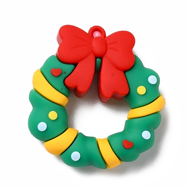 

PandaHall Christmas PVC Plastic Pendants, Christmas Wreath, Sea Green, 45x43.5x11.5mm, Hole: 3mm PVC Others
