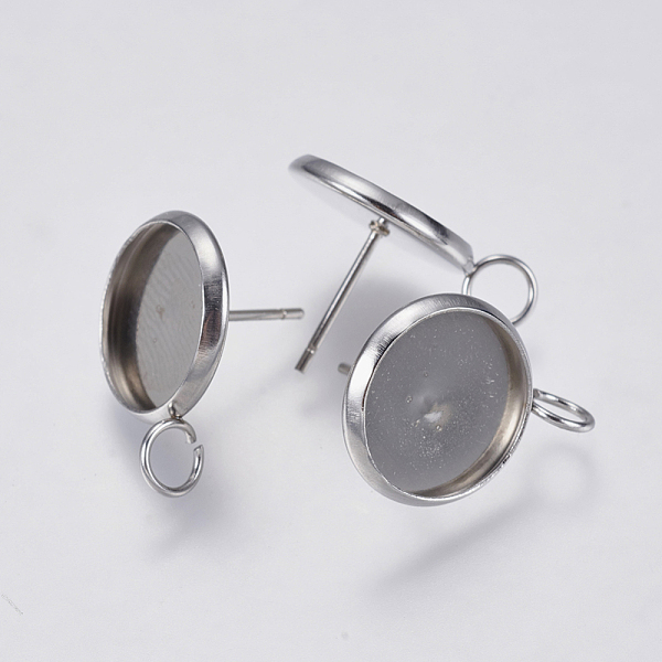 

PandaHall 304 Stainless Steel Stud Earring Settings, with Loop, Flat Round, Stainless Steel Color, 19x14mm, Hole: 3.5mm, Pin: 0.7mm, Tray...