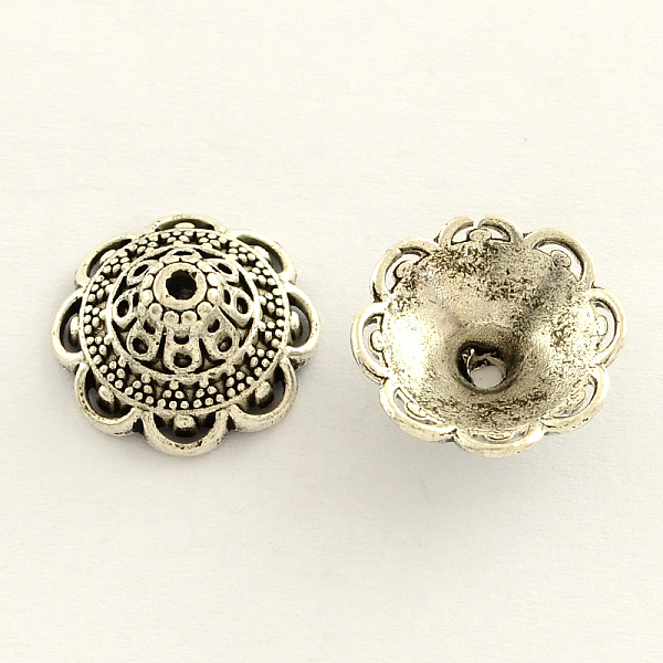 

PandaHall Tibetan Style Zinc Alloy Flower Bead Caps, Multi-Petal, Antique Silver, 14x6mm, Hole: 2mm, about 901pcs/1000g Alloy