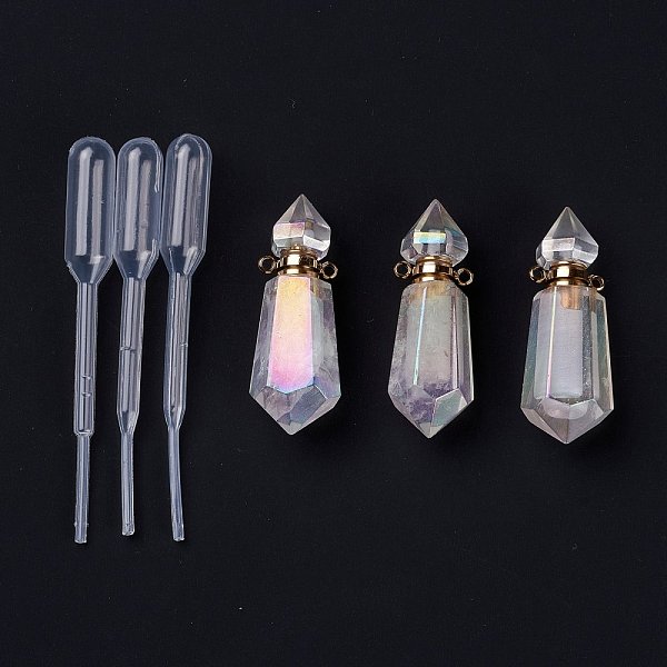 

PandaHall Angel Aura Quartz, Faceted Natural Quartz Crystal Pendants, Openable Perfume Bottle, with Golden Tone Brass Findings and Plastic...