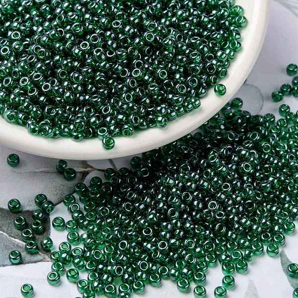 

PandaHall MIYUKI Round Rocailles Beads, Japanese Seed Beads, 8/0, (RR173) Transparent Green Luster, 3mm, Hole: 1mm, about 2111~2277pcs/50g...