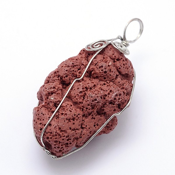 

PandaHall Irregular Synthetic Lava Rock Big Pendants, with Platinum Plated Brass Findings, Dyed, Indian Red, 61x26x27mm, Hole: 6.5mm Lava...