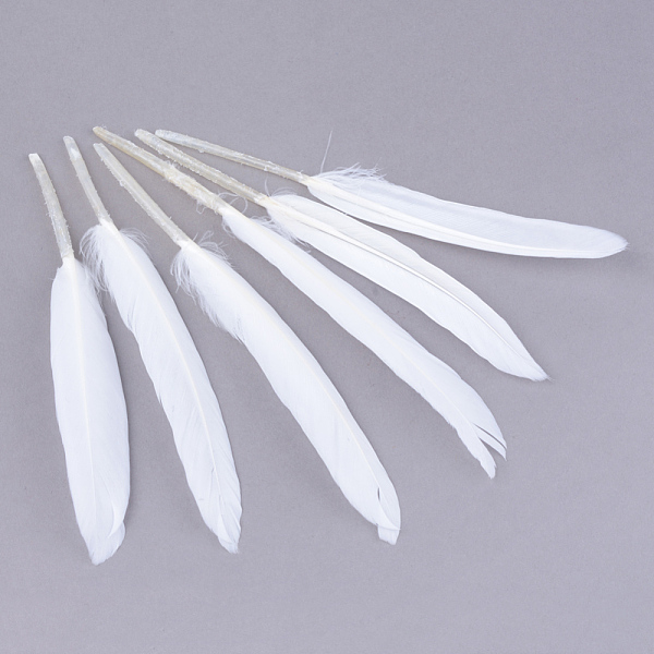 

PandaHall Goose Feather Costume Accessories, Dyed, White, 100~175x13~25mm Feather Feather White