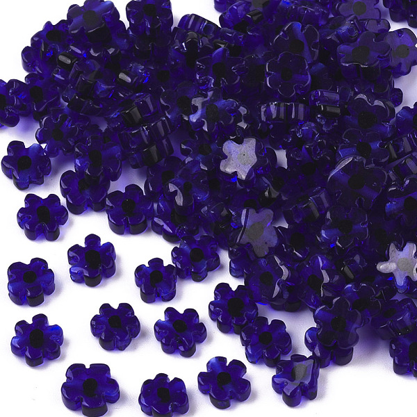 

PandaHall Glass Beads, Flower, Blue, 5~7x5~7x2~3mm, Hole: 1mm Glass Flower Blue