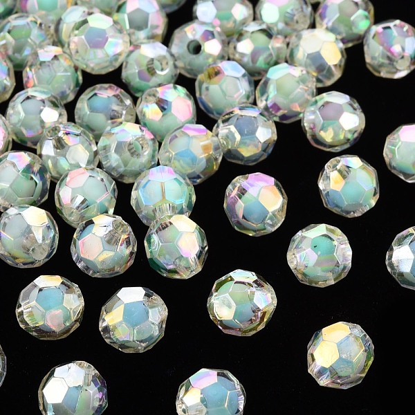 

PandaHall Transparent Acrylic Beads, Bead in Bead, AB Color, Faceted, Round, Aquamarine, 9.5x9.5mm, Hole: 2mm Acrylic Round Green