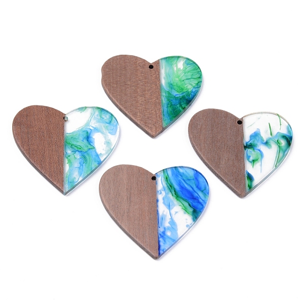 

PandaHall Resin & Walnut Wood Pendants, Two Tone, Heart, Green, 46x48x2~3mm, Hole: 2mm Resin+Wood Heart Green