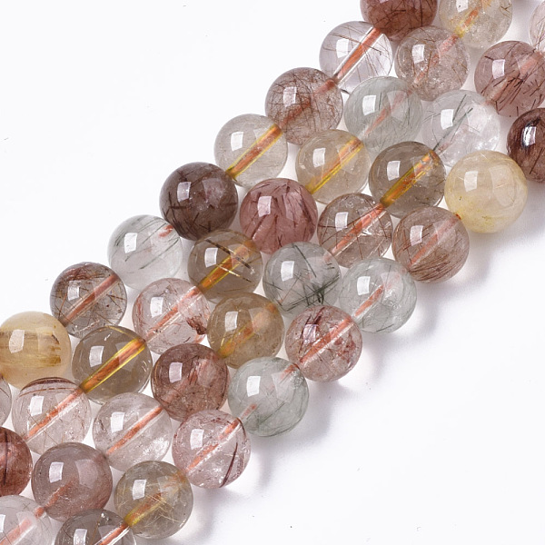 

PandaHall Natural Rutilated Quartz Beads Strands, Round, 10.5mm, Hole: 0.9mm, about 38pcs/strand, 15.35 inch(39cm) Rutilated Quartz Round