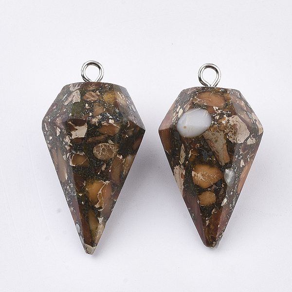 

PandaHall Synthetic Gold Line Regalite/Imperial Jasper/Sea Sediment Jasper Pointed Pendants, with Platinum Plated Iron Findings, Dyed, Cone..., Orange