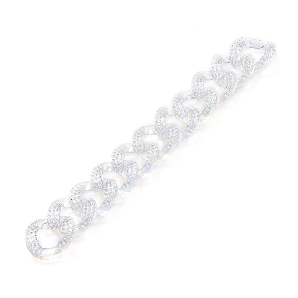 

PandaHall Handmade Transparent Acrylic Curb Chains, Twisted Chain, Textured, AB Color Plated, Clear AB, Link: 29.5x24.5x6mm, about 39.37..., White