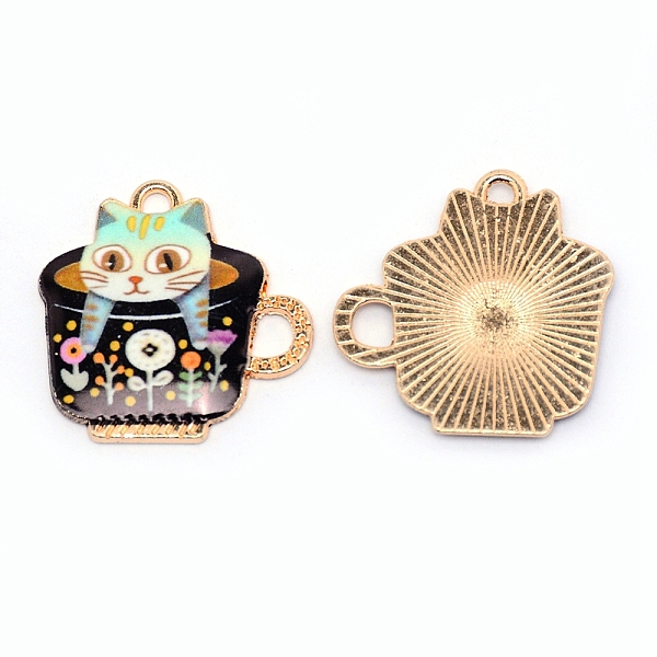 

PandaHall Japanese Style Print Alloy Enamel Pendants, Cup with Cat, Cadmium Free & Lead Free, Golden, Black, 22.7x22.5x1.8mm, Hole: 1.8mm...