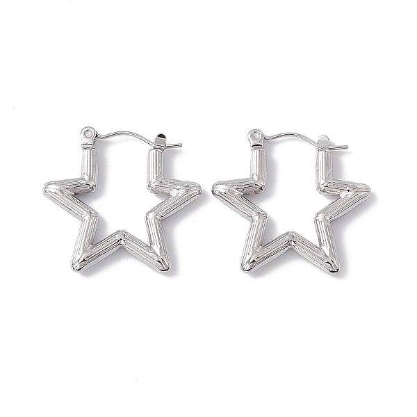 

PandaHall 304 Stainless Steel Star Hoop Earrings for Women, Stainless Steel Color, 23x25x2mm, Pin: 0.6mm 304 Stainless Steel Star