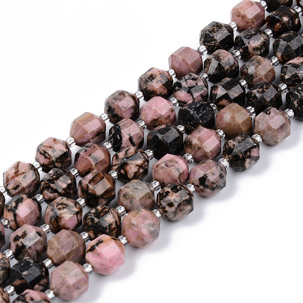 

PandaHall Natural Rhodonite Beads Strands, Round, Faceted, 8~9x10mm, Hole: 1.2mm, about 33~35pcs/strand, 15.16inch(38.5cm) Rhodonite Round