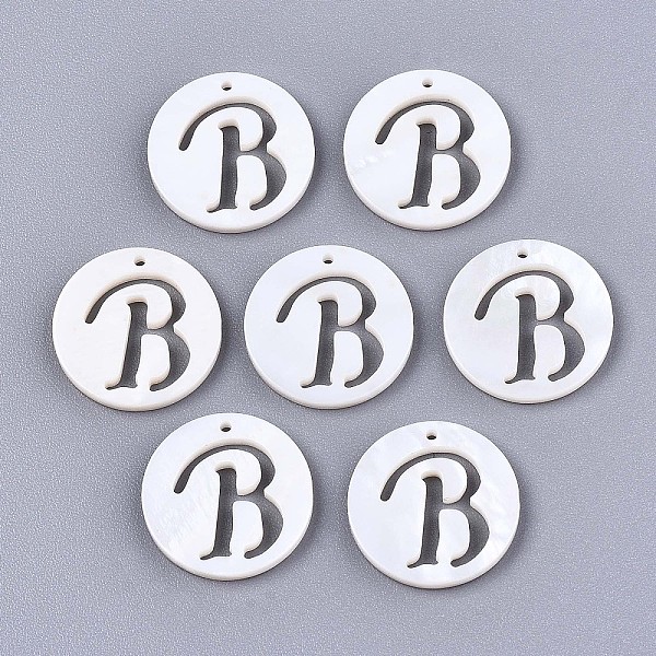 

PandaHall Natural Freshwater Shell Charms, Flat Round with Hollow Out Letter, Letter.B, 14.5x1.5mm, Hole: 0.9mm Freshwater Shell Letter B