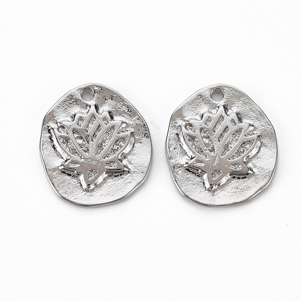 

PandaHall Brass Pendants, Nickel Free, Flat Round with Flower, Real Platinum Plated, 15.5x13.5x1.5mm, Hole: 1.2mm Brass Flower