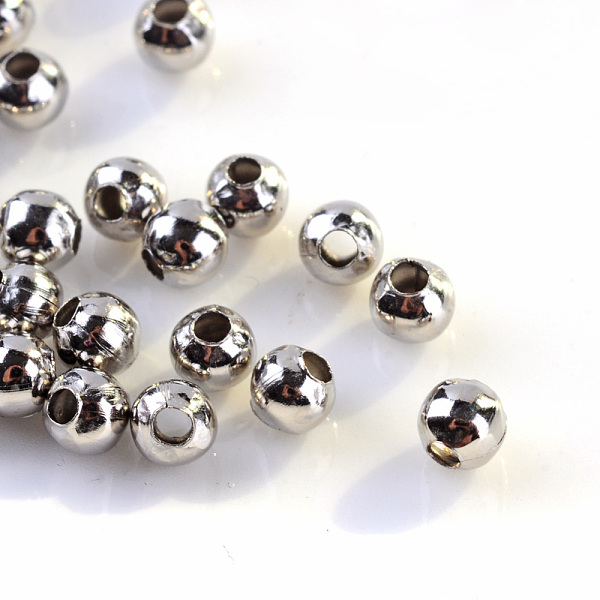 

PandaHall Iron Spacer Beads, Round, Platinum, 4mm, Hole: 1.5mm, about 630pcs/50g Iron Round