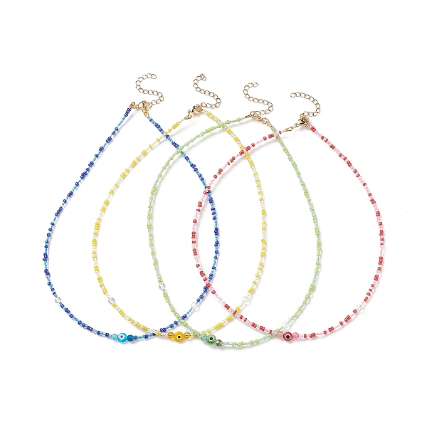

PandaHall Lampwork Evil Eye & Glass Seed Beaded Necklace with 304 Stainless Steel Clasp for Women, Mixed Color, 15.94 inch(40.5cm) Glass..., Multicolor