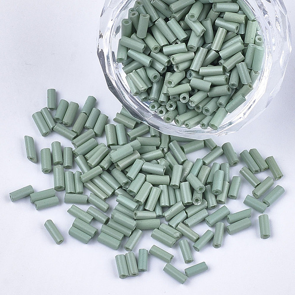 

PandaHall Glass Bugle Beads, Round Hole, Opaque Colours, Dark Sea Green, 3~5x1.5~2mm, Hole: 0.8mm, about 15000pcs/bag Glass Green