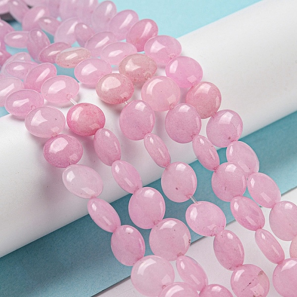 

PandaHall Natural White Jade Beads Strands, Dyed, Flat Round, Pearl Pink, 8x4mm, Hole: 0.5mm, about 48pcs/strand, 15.35''(39cm) White Jade...