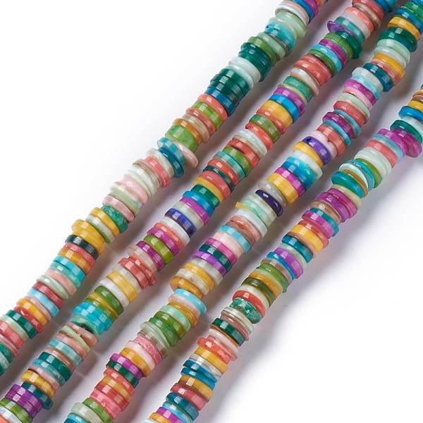 

PandaHall Natural Freshwater Shell Beads Strands, Dyed, Heishi Beads, Flat Round/Disc, Mixed Color, 8~8.5x1~3mm, Hole: 1mm, about..., Multicolor