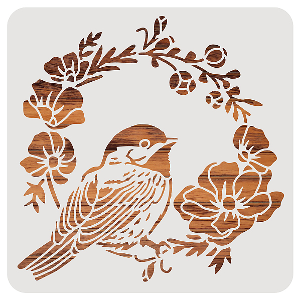 PandaHall BENECREAT Bird Pattern Plastic Painting Stencils Templates, 30x30cm Square Bird and Garland Drawing Reusable Stencil for Paint...