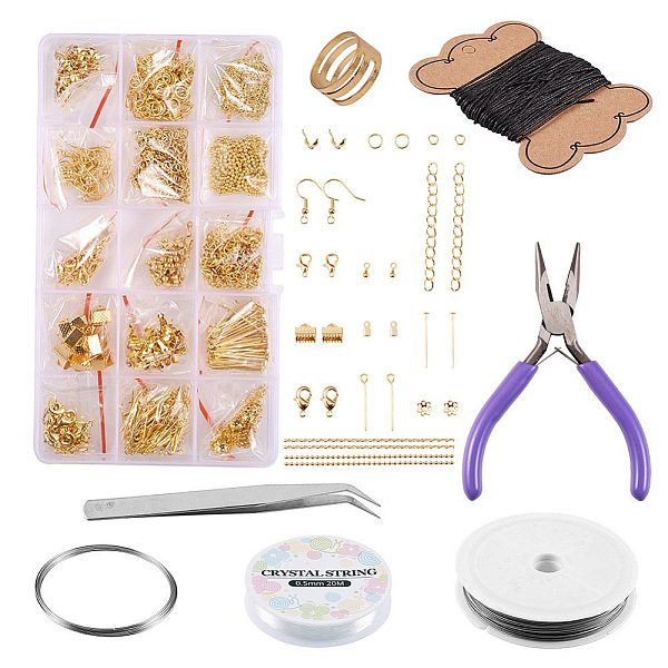 

PandaHall DIY Jewelry Set Kits, with Metal Jewelry Findings, Waxed Cotton Cord, Steel Memory Wire, Tail Wire, Elastic Crystal Thread, Carbon...