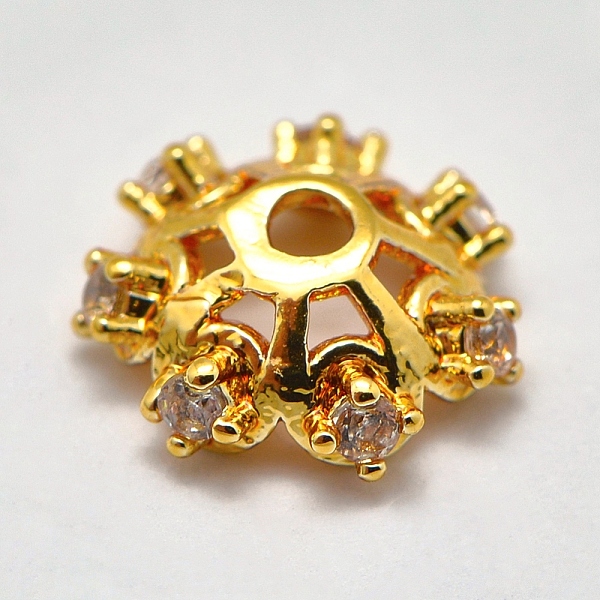 

PandaHall Brass Micro Pave Cubic Zirconia Bead Caps, Apetalous, Golden, 8x3mm, Hole: 1mm Brass+Cubic Zirconia
