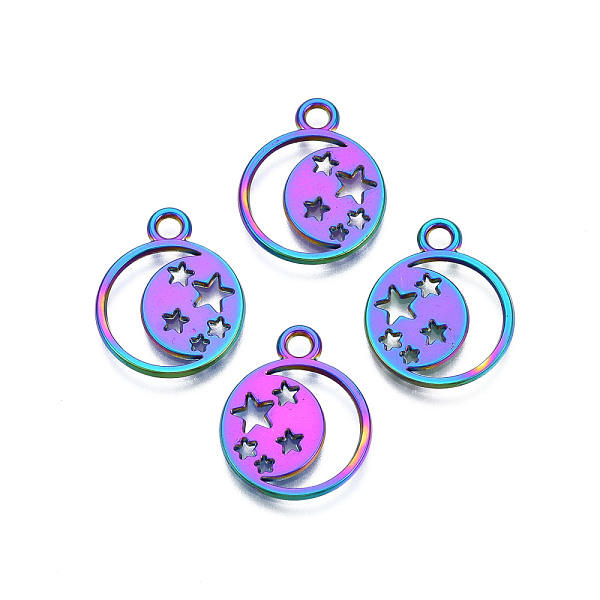 

PandaHall Rainbow Color Alloy Pendants, Cadmium Free & Lead Free, Ring with Star, 20x16x1.5mm, Hole: 2mm Alloy Ring