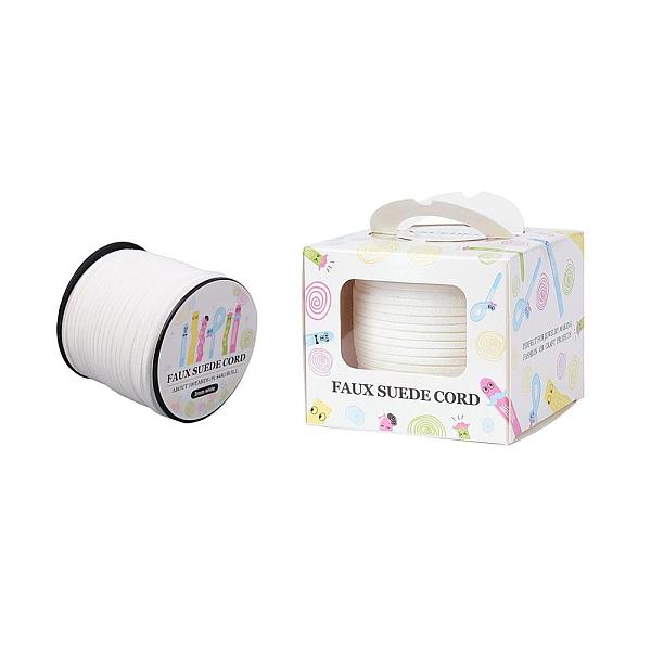 

PandaHall Faux Suede Cord, Faux Suede Lace, Paper Box Packing, White, 3.0x1.4mm, about 98.43yards/roll(90m/roll) Faux Suede White