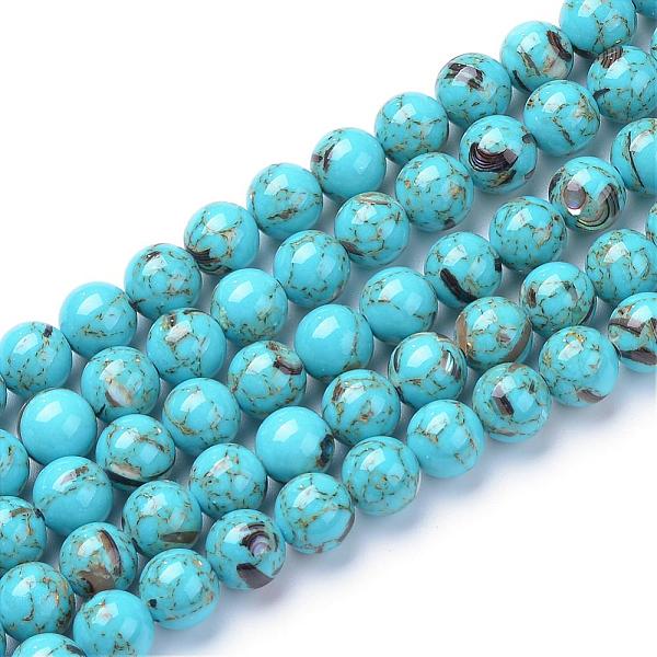 

PandaHall Assembled Synthetic Turquoise and Shell Beads Strands, Dyed, Round, Light Sky Blue, 4mm, Hole: 0.5mm, about 95pcs/strand, 15.7...