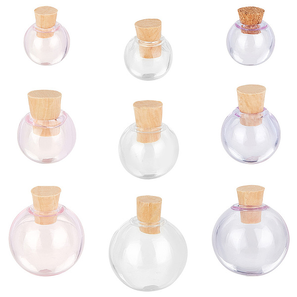 

PandaHall 9 Sets 9 Style Transparent Glass Bottles Pendants Small DIY Bottles with Cork, Round, Mixed Color, 10~16x11~17mm, Inner Diameter..., Multicolor