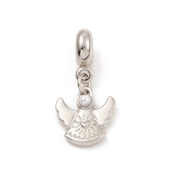 PandaHall Alloy European Dangle Charms, with Acrylic Beads, Large Hole Pendants, Angel, Platinum, 27mm, Hole: 4.5mm, Angel: 13.5x13x4mm...