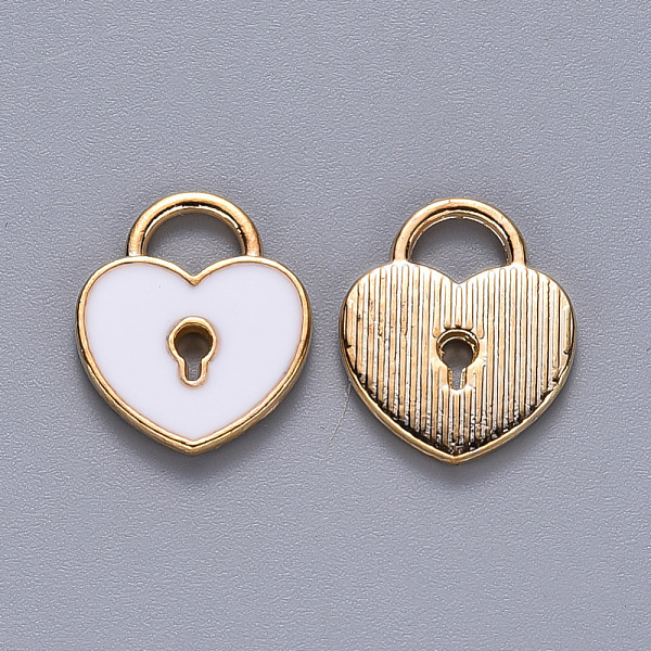 

PandaHall Alloy Enamel Charms, Heart Lock, Light Gold, White, 13x11x1.5mm, Hole: 3x4mm Alloy+Enamel Heart White