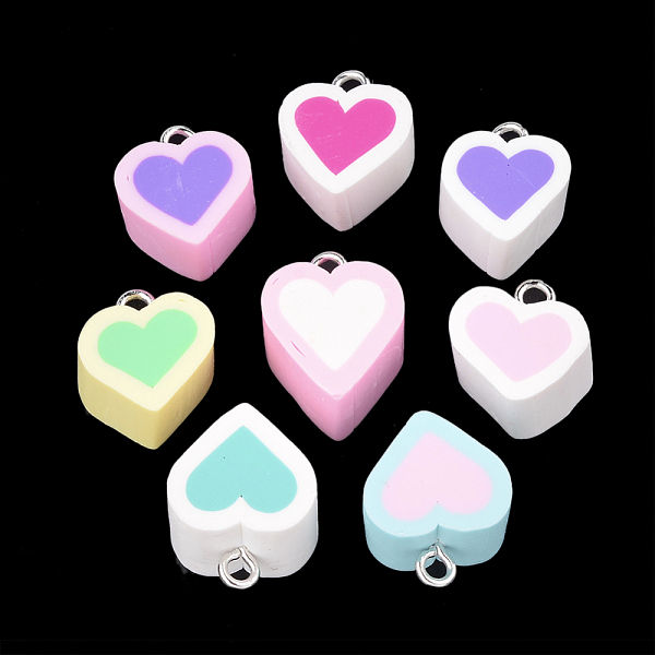 

PandaHall Handmade Polymer Clay Pendants, with Iron Findings, Heart, Platinum, Mixed Color, 16~19x13~15x10mm, Hole: 2mm Polymer Clay Heart..., Multicolor