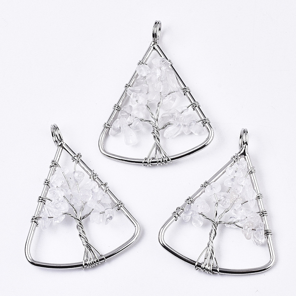 

PandaHall Natural Quartz Crystal Big Pendants, Wire Wrapped Pendants, with Brass Wires, Triangle & Tree, Platinum, 40x30.5x5~10mm, Hole...