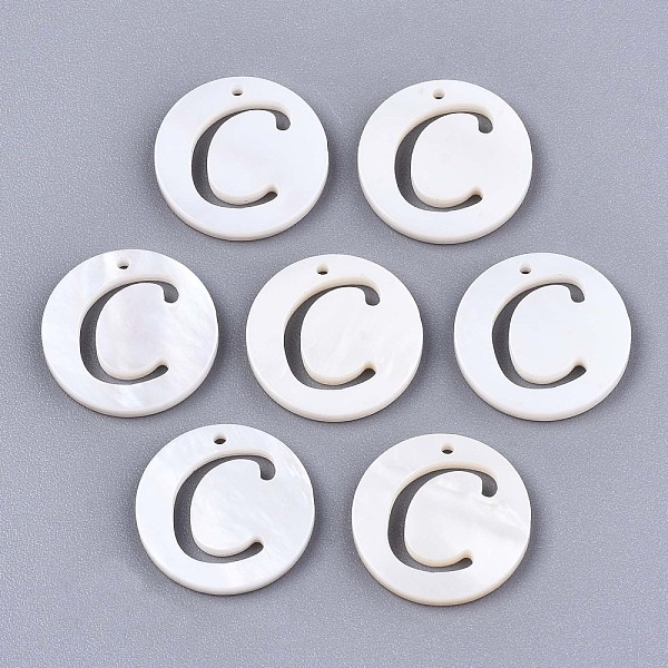 

PandaHall Natural Freshwater Shell Charms, Flat Round with Hollow Out Letter, Letter.C, 14.5x1.5mm, Hole: 0.9mm Freshwater Shell Letter C