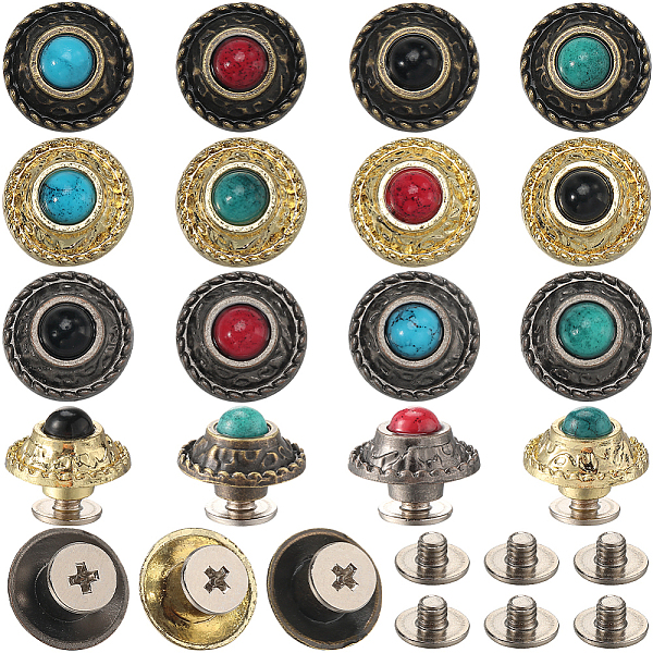 

PandaHall CRASPIRE 24 Sets 12 Styles Flower Screw Back Buttons 12mm Turquoise Decorative Leather Buckles Conchos Western Cowboy Vintage..., Multicolor