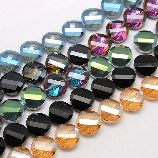 

PandaHall Electroplate Crystal Glass Flat Round Beads Strands, Faceted, Color Plated, Mixed Color, 14x6mm, Hole: 1mm, about 50pcs/strand..., Multicolor