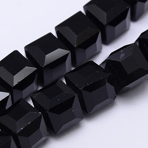 

PandaHall Faceted Cube Shaped Crystal Glass Beads Strands, Black, 10x10x10mm, Hole: 1mm, about 79pcs/strand, 30.7 inch Glass Cube Black